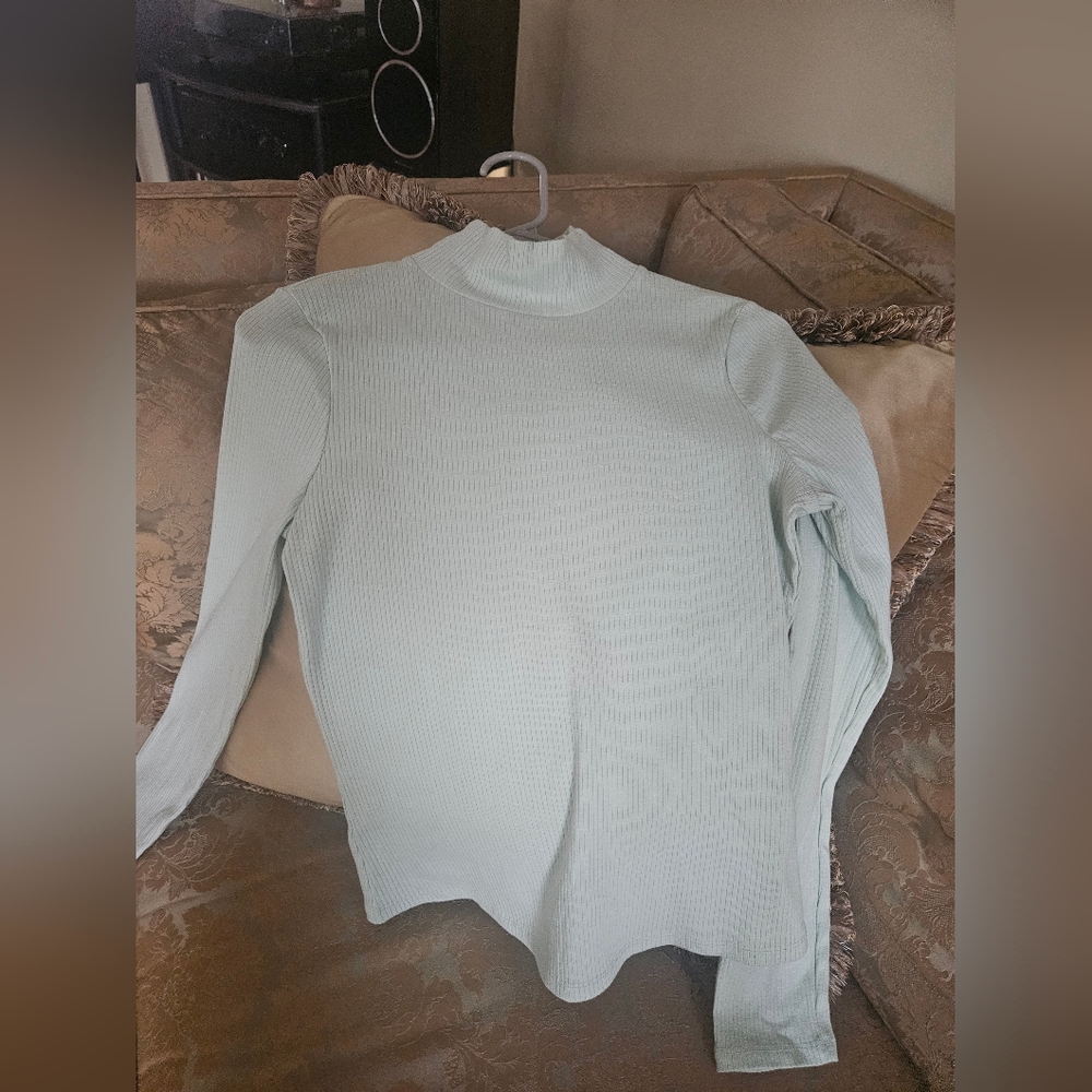 Maeve By Anthropologie Light Green/Sea Blue Long Sleeve Mock Neck Top - Picture 8 of 11